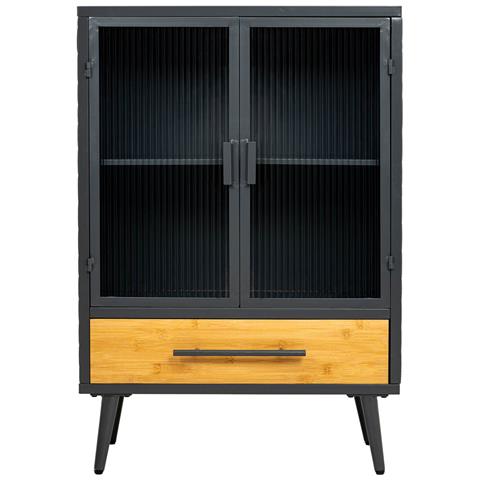 Vetrina In Metallo, Legno E Vetro, 1 Cassetto, Nero, 61x32x90,5h Cm - Foto 2