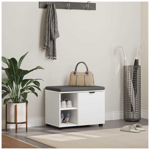 Panca per ingresso con cuscino con porta Bianco 60 x 38 x 46 cm - Foto 2