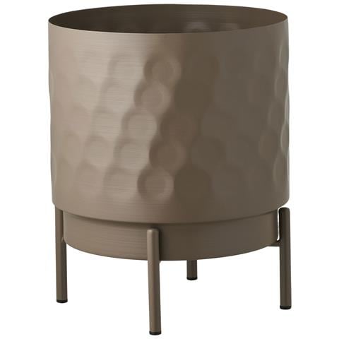 Portavaso In Acciaio Marrone Con Gambe Metalliche E Texture Martellata Ø21x26 Cm - Foto 1