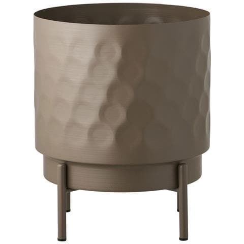 Portavaso In Acciaio Marrone Con Gambe Metalliche E Texture Martellata Ø21x26 Cm - Foto 2