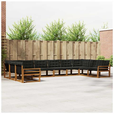 Set di divani da esterno con cuscino 10 pcs Naturale e Nero - Foto 2
