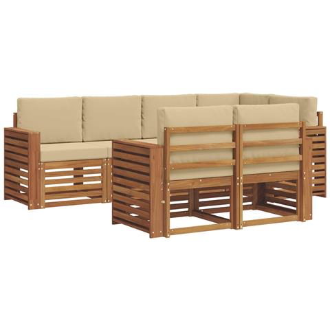 Set divani 7 pcs Naturale e Beige Legno di Acacia Massello - Foto 1