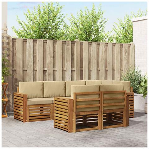 Set divani 7 pcs Naturale e Beige Legno di Acacia Massello - Foto 2