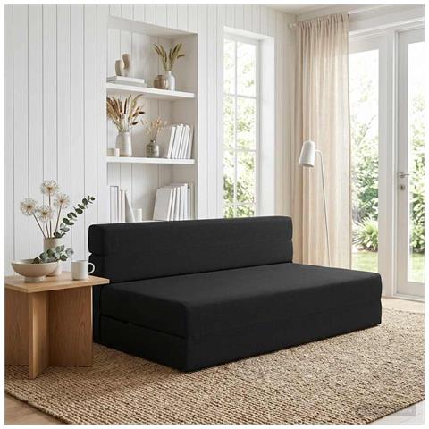 Divano Letto Pieghevole Nero 152 x 86,5 x 60 cm Tessuto - Foto 2