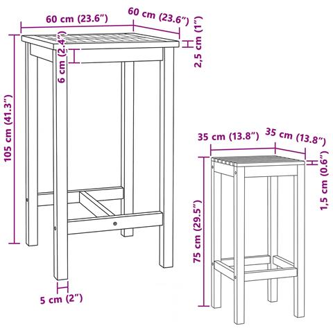 Set Bar da Esterno 3 pcs Non trattato Legno di teak solido - Foto 8