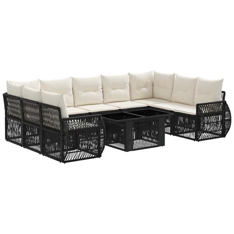 Set Divano da Giardino 10 pz Nero e Bianco Crema polyrattan - Foto 1