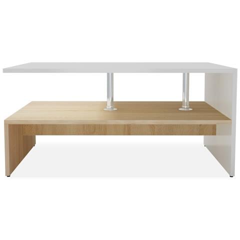 Tavolino Salotto Legno Multistrato 90x59x42 cm Rovere e Bianco - Foto 2