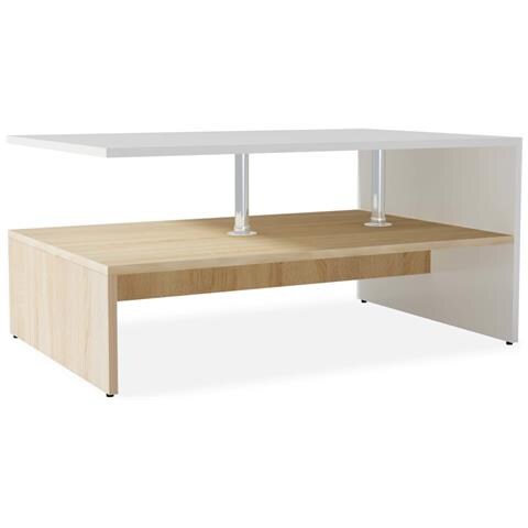 Tavolino Salotto Legno Multistrato 90x59x42 cm Rovere e Bianco - Foto 1