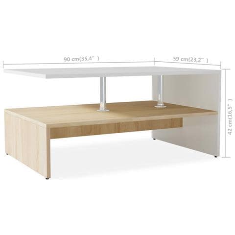 Tavolino Salotto Legno Multistrato 90x59x42 cm Rovere e Bianco - Foto 5