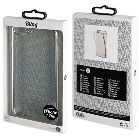 Muvit Vita Bling - Custodia Per Iphone Flessibile 8 Plus / 7 Plus Trasparente Con Cornice Argento - Foto 3