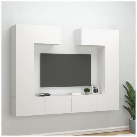Set Di Mobili Porta Tv 6 Pz Bianco In Legno Multistrato - Foto 12