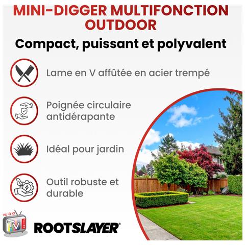 Mini-digger - Rootslayer™ - Rosso - Adulto - Ideale Per Attività All'aperto - Testa A Forma Di V - Acciaio Al Carbonio Affilato - Foto 2
