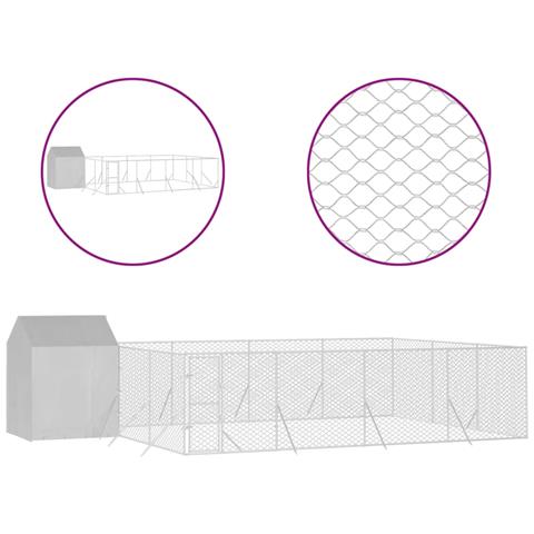 Cuccia Cani Da Esterno Tetto Argento 10x6x2,5 M Acciaio Zincato - Foto 1