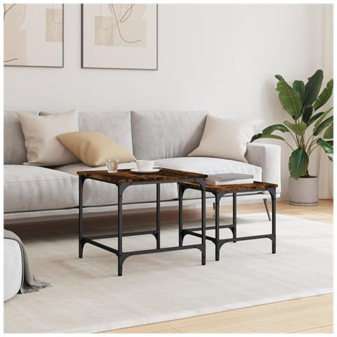 Tavolini Impilabili 2 Pz Rovere Fumo In Legno Multistrato - Foto 3