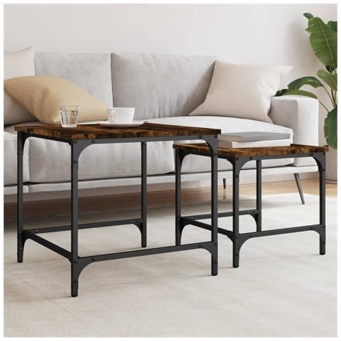 Tavolini Impilabili 2 Pz Rovere Fumo In Legno Multistrato - Foto 1