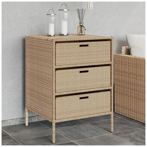 Armadietto Portaoggetti Da Giardino Beige 55x59x80cm Polyrattan - Foto 1