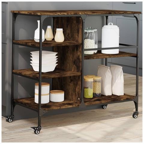 Carrello Da Cucina Rovere Fumo 100x45x89,5 Cm Legno Multistrato - Foto 1