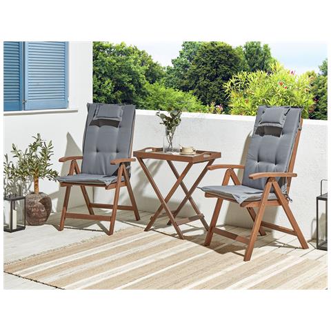 Set Bistrot Con Cuscini Pieghevole Amantea Legno D'acacia Grigio - Foto 1