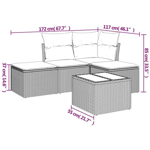 Set Divano Da Giardino 5 Pz Con Cuscini Beige In Polyrattan - Foto 2