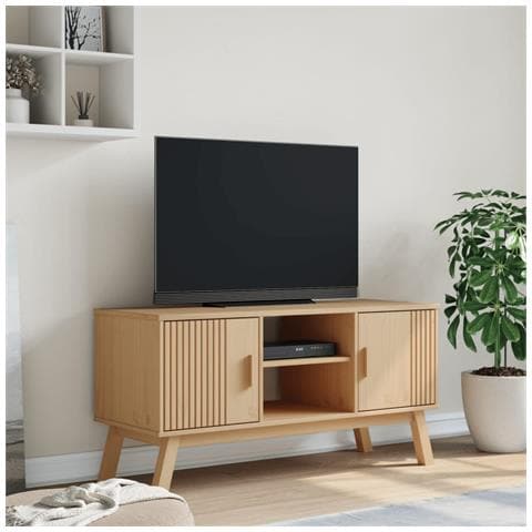 Mobile Tv Olden Marrone 114x43x57 Cm In Legno Massello Di Pino - Foto 3