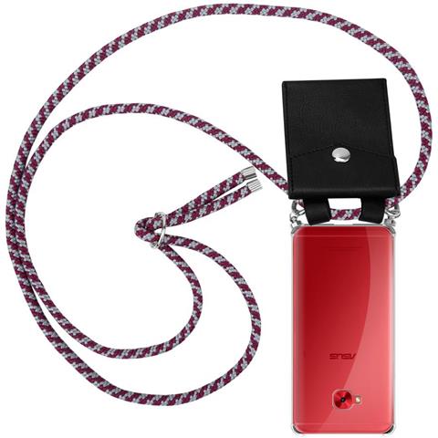Catena Di Telefoni Cellulari Compatibile Con Asus Zenfone 4 Selfie Pro In Rosso Bianco - Coperchio Protettivo In Silicone Con Anelli D'argento, Cinturino In Corda E Custodia Staccabile - Foto 1