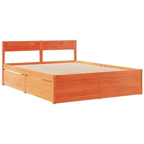 Letto Senza Materasso Marrone Cera 150x200 Cm In Legno Di Pino - Foto 3