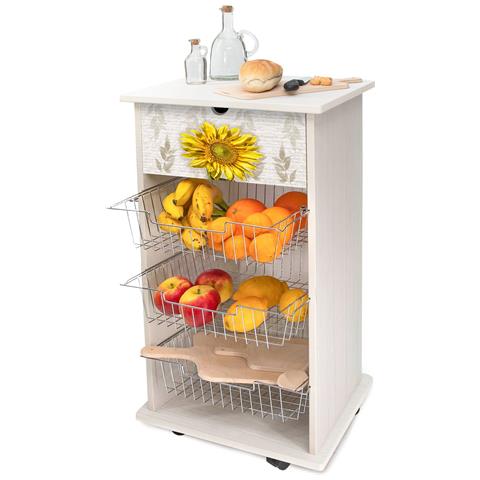 Lupia - Carrello Cucina Multifunzione Shabby Girasole, Portafrutta Ruote Piroettanti, Piano Di Appoggio, Tre Cestelli Estraibili In Acciaio, Legno 40x45h85 Cm Montato - Foto 1
