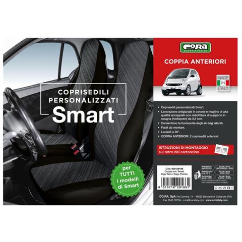Coprisedili Anteriori Personalizzati Smart Fortwo Tess. Misto Cotone Grigio/nero - Foto 3