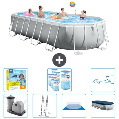 Piscina Fuori Terra - Ovale - 610x305x122 Cm - Grigio - Include Accessori Coordinati Cb52 - Foto 1