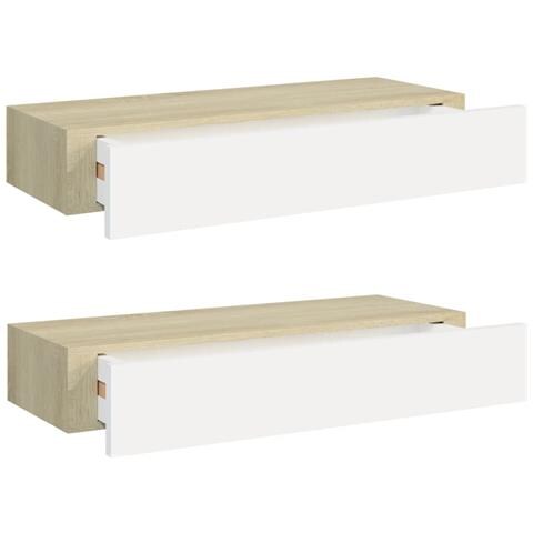 Scaffali A Muro Con Cassetti 2 Pz Rovere E Bianco 60x23,5x10 Cm Mdf - Foto 1