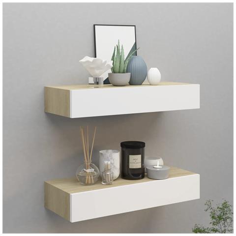 Scaffali A Muro Con Cassetti 2 Pz Rovere E Bianco 60x23,5x10 Cm Mdf - Foto 8