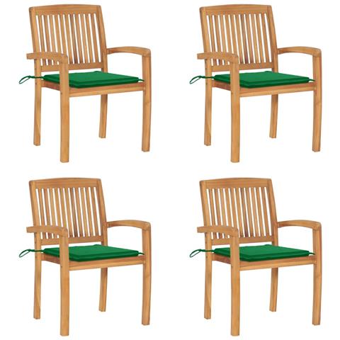 Sedie Da Giardino Impilabili 4 Pz Con Cuscini Massello Di Teak - Foto 2