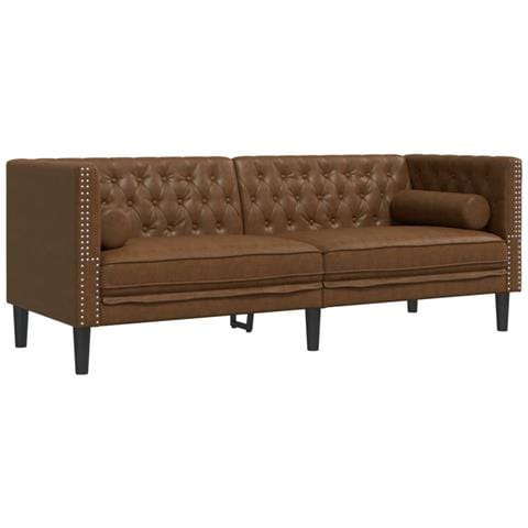 Divano Chesterfield con Cuscini 3 Posti Marrone in Scamosciato - Foto 1