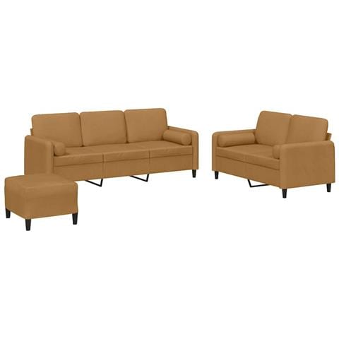 Set di Divani 3 pz con Cuscini Marrone in Velluto - Foto 1