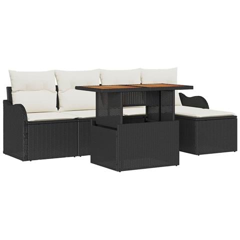 Set di Divani da Giardino 6 Pezzi con Cuscini Rattan Nero, Divano da Giardino 2 Posti con Storage & Cuscini Rattan Nero - Foto 1