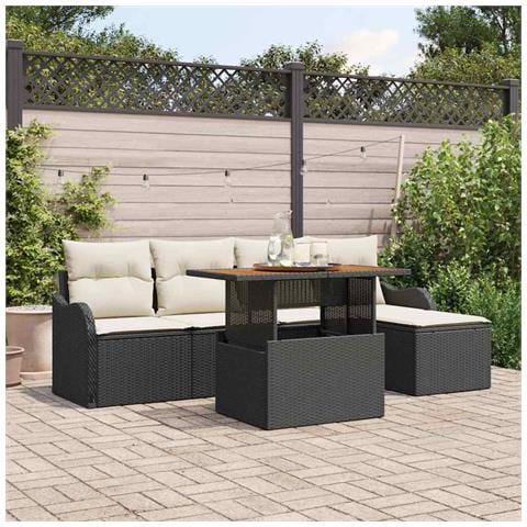 Set di Divani da Giardino 6 Pezzi con Cuscini Rattan Nero, Divano da Giardino 2 Posti con Storage & Cuscini Rattan Nero - Foto 2