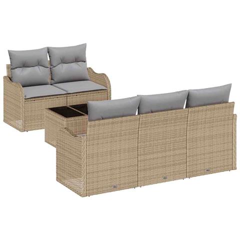 Set Divano da Giardino 6 Pezzi con Cuscini Beige Rattan Sintetico, Divano da Giardino 2 Posti con Ripostiglio e Cuscini Beige in Rattan Sintetico - Foto 1