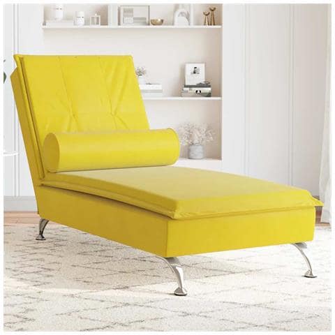 Chaise Longue Massaggi con Cuscino a Rullo Giallo in Velluto - Foto 2