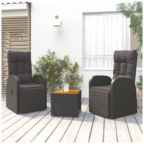Set Mobili Giardino 3pz Nero Polyrattan e Legno Massello Acacia - Foto 2