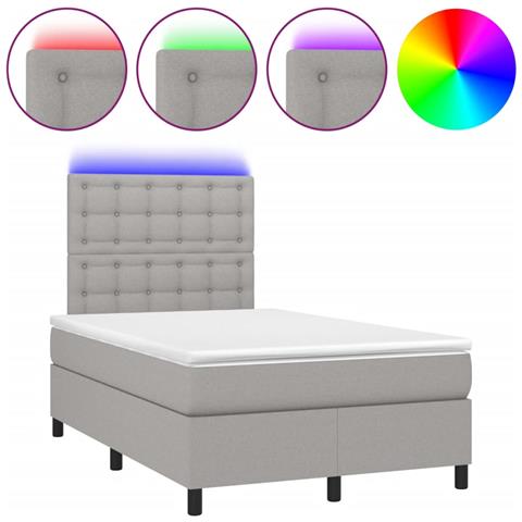 Letto a Molle Materasso e LED Grigio Chiaro 120x190 cm Tessuto - Foto 1