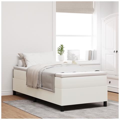 Letto Box Spring con Materasso Crema 100x200 cm Tessuto Corduroy - Foto 2