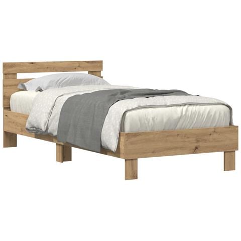 Letto con Luci LED Rovere Artigianale 75x190 cm Legno Ingegnerizzato - Foto 1