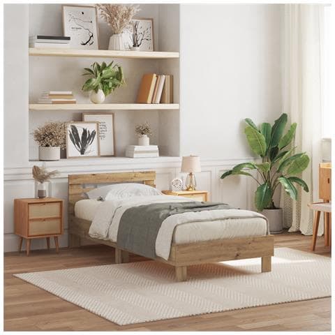 Letto con Luci LED Rovere Artigianale 75x190 cm Legno Ingegnerizzato - Foto 2