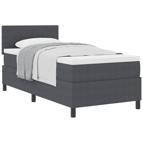 Letto Rete a Molle Grigio Scuro con Materasso Singolo in Corduroy - Foto 1