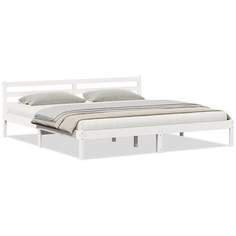 Struttura Letto  con Testiera Bianco 180x210 cm Legno Massello Pino - Foto 1