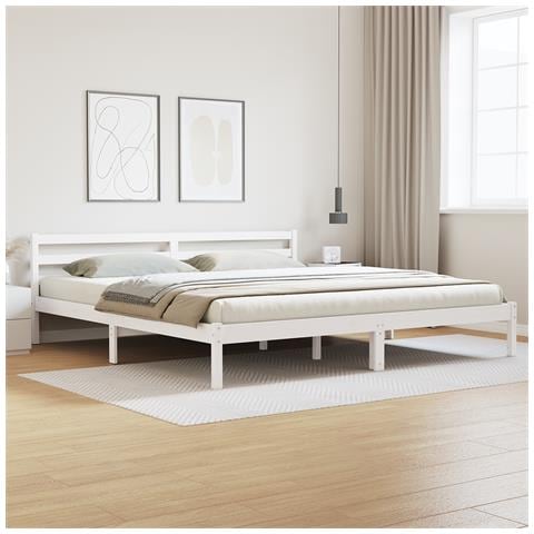 Struttura Letto  con Testiera Bianco 180x210 cm Legno Massello Pino - Foto 2