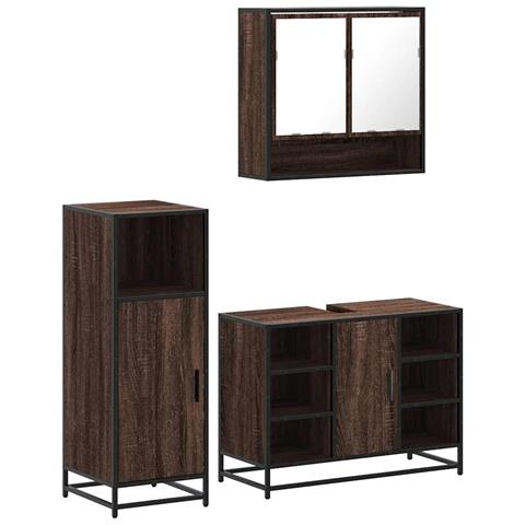 Set Mobili da Bagno 3 pz Rovere Marrone in Legno Multistrato - Foto 1