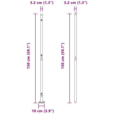 Pali per Recinzioni con Piastrine di Base 7 pezzi Ø32mm 78,5cm Acciaio Zincato - Foto 9