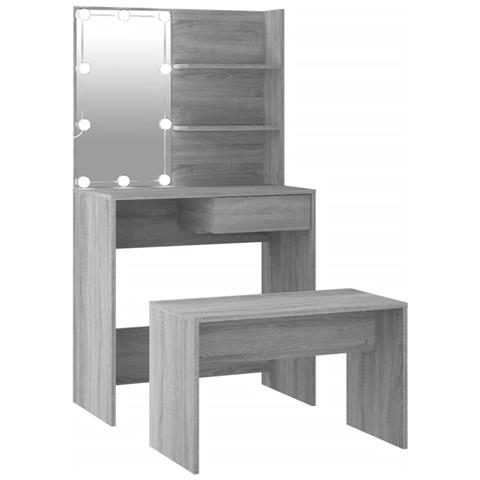 Set Tavolo da Toeletta con LED Grigio Sonoma Legno Multistrato - Foto 1