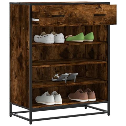 Scarpiera Rovere Fumo 75x38x97,5 cm Legno Multistrato Metallo - Foto 2